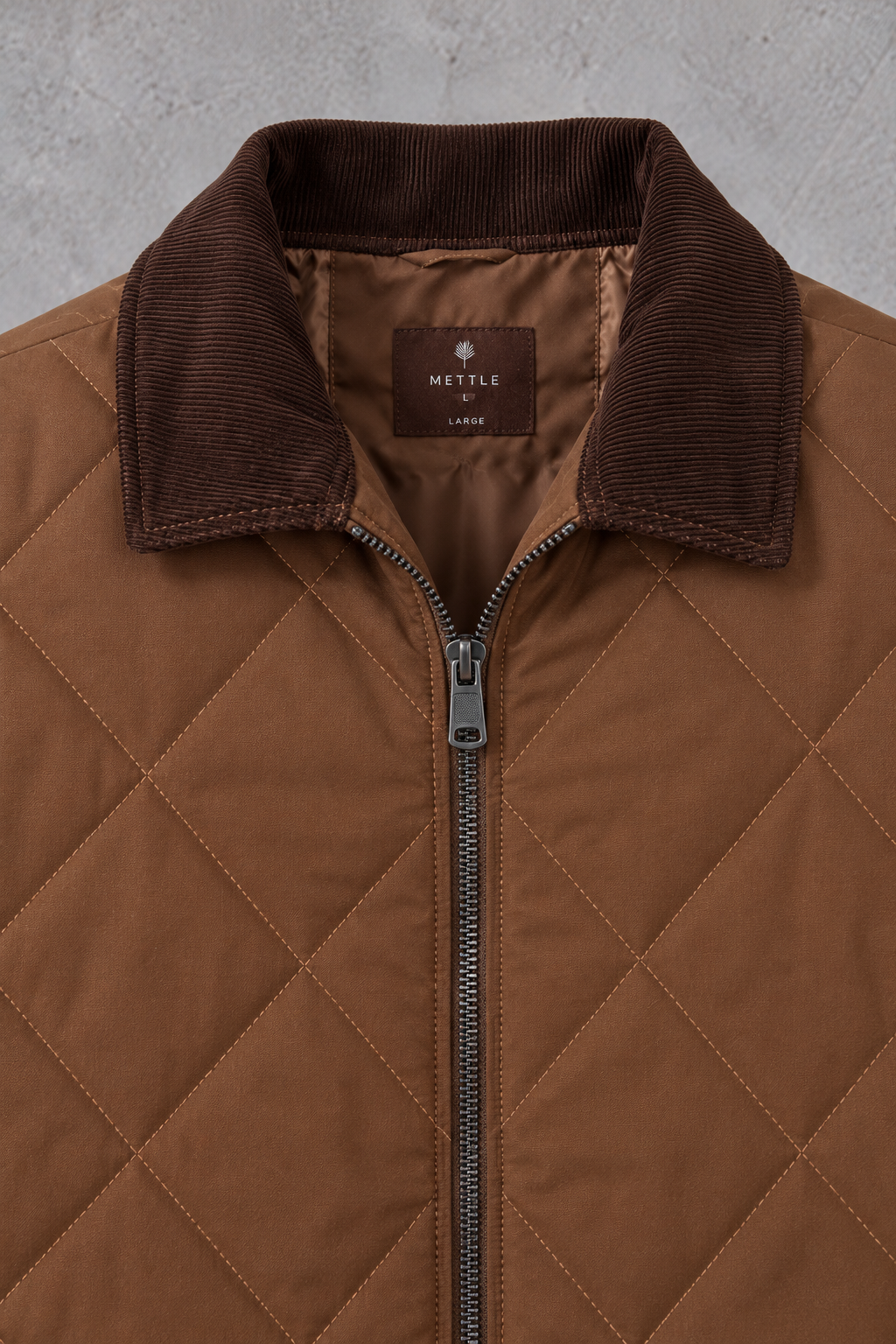 Men’s Tan Regular Fit Urban Core Quilted Jacket with Corduroy Collar
