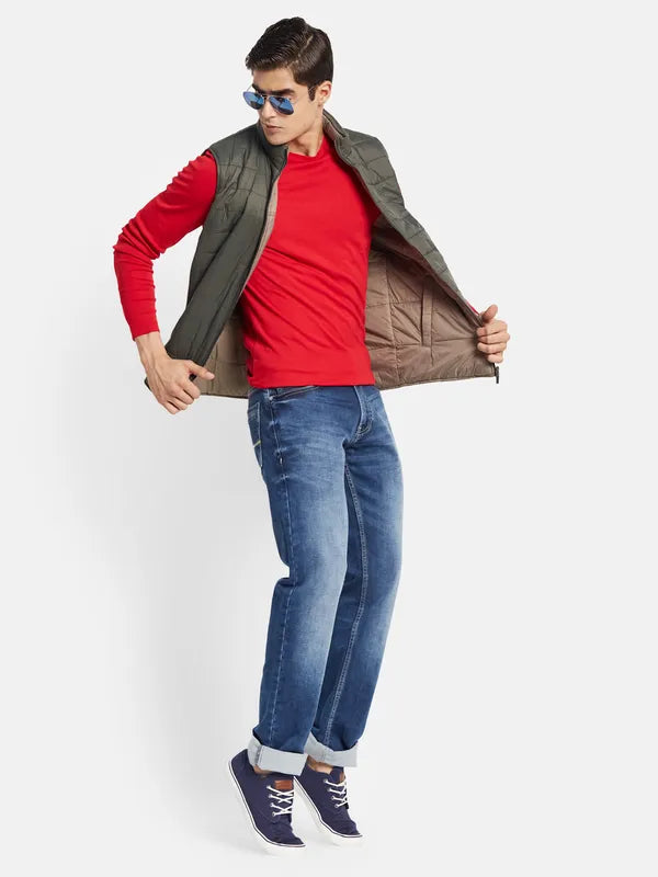 Mettle Men Olive Green Open Front Jacket