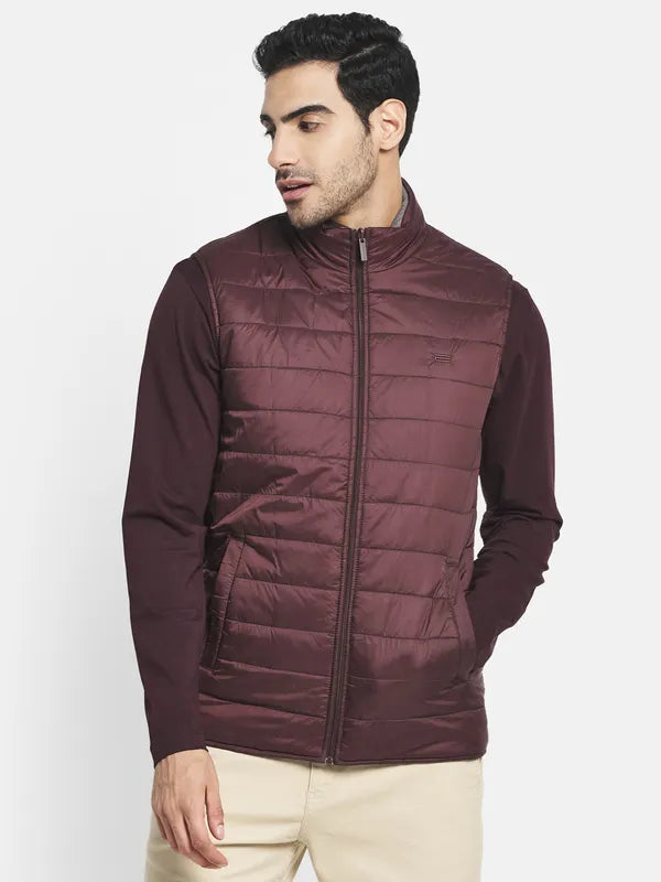 Men Maroon Longline Padded Jacket