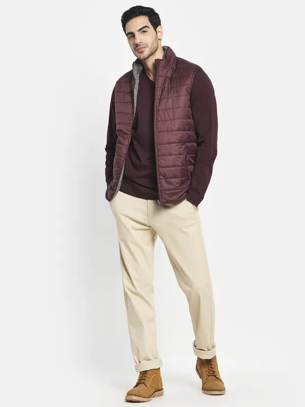 Men Maroon Longline Padded Jacket