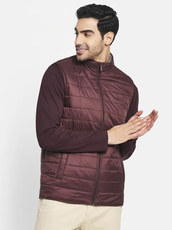 Men Maroon Longline Padded Jacket