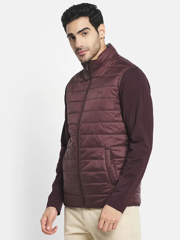 Men Maroon Longline Padded Jacket