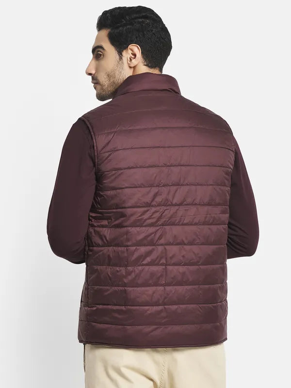 Men Maroon Longline Padded Jacket