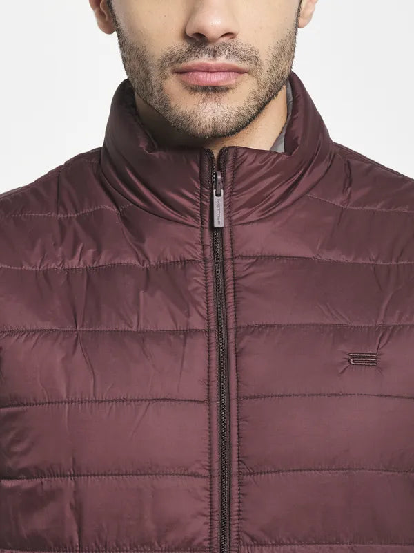 Men Maroon Longline Padded Jacket