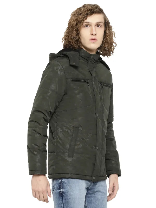 Mettle Men Olive Green Camouflage Longline Padded Jacket