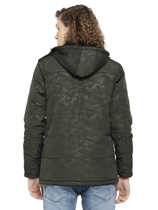 Mettle Men Olive Green Camouflage Longline Padded Jacket