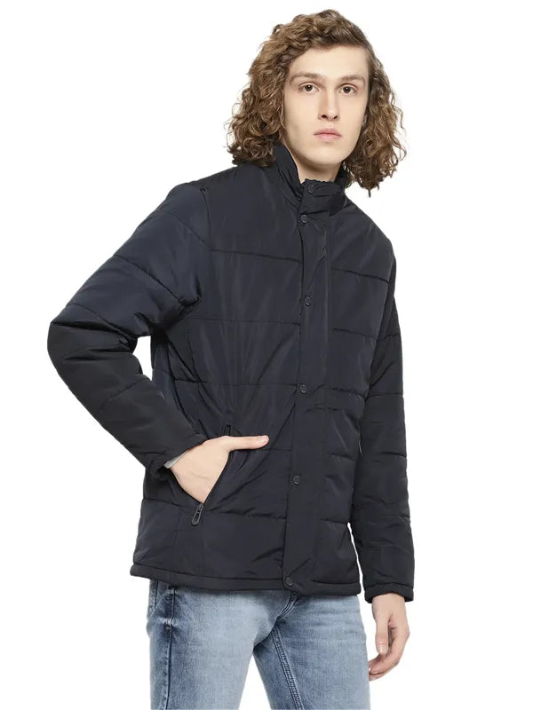 Mettle Men Navy Blue Camouflage Padded Jacket