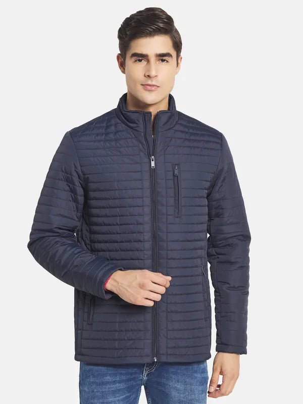 Mettle Men Navy Blue Striped Padded Jacket