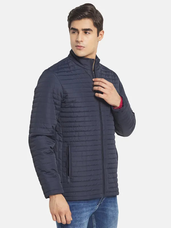 Mettle Men Navy Blue Striped Padded Jacket