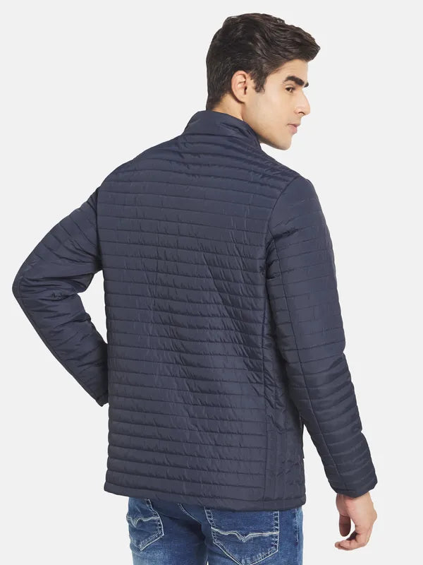 Mettle Men Navy Blue Striped Padded Jacket