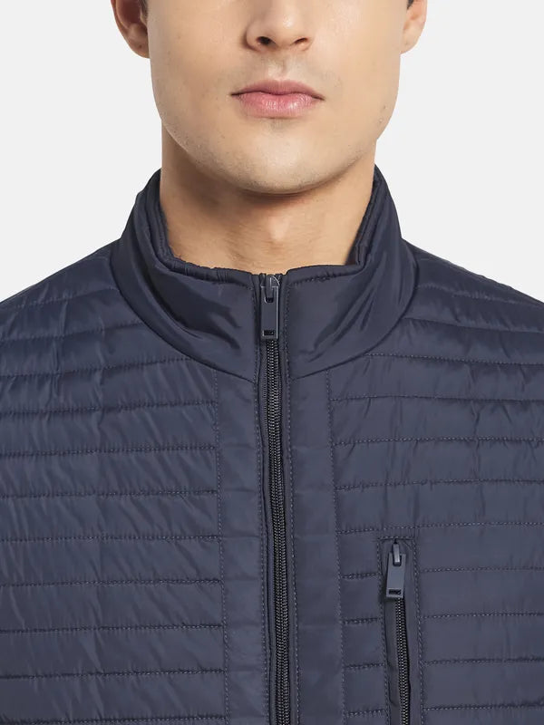 Mettle Men Navy Blue Striped Padded Jacket