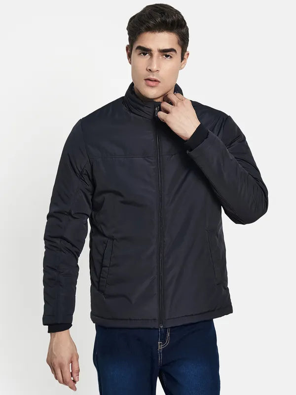 Men Navy Blue Padded Jacket