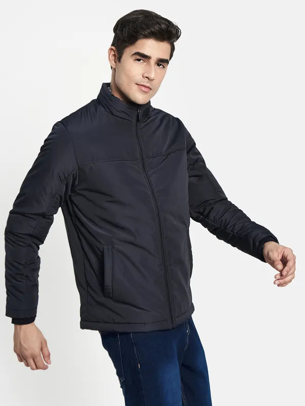 Men Navy Blue Padded Jacket