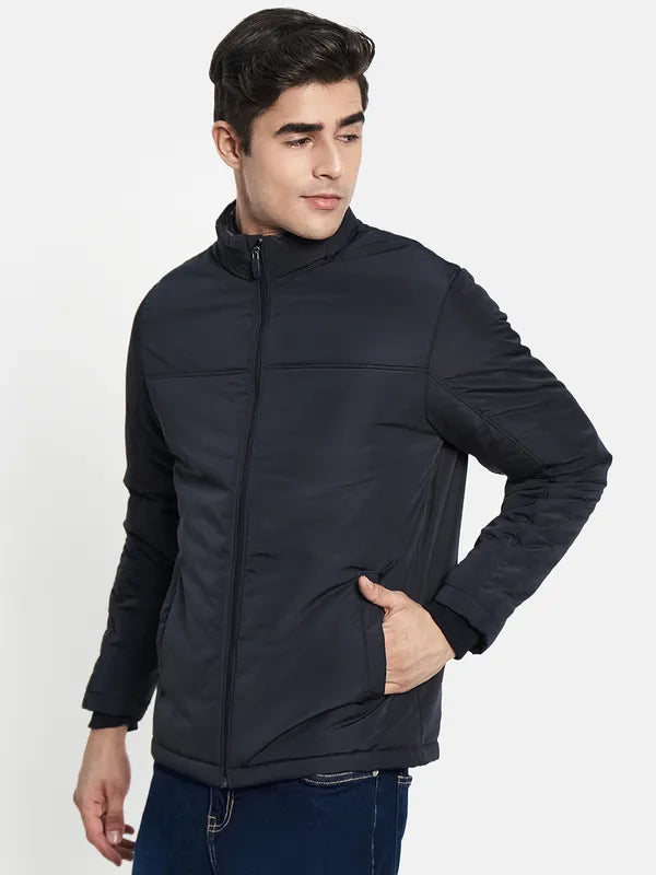 Men Navy Blue Padded Jacket