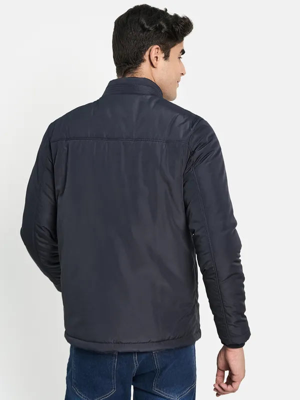 Men Navy Blue Padded Jacket