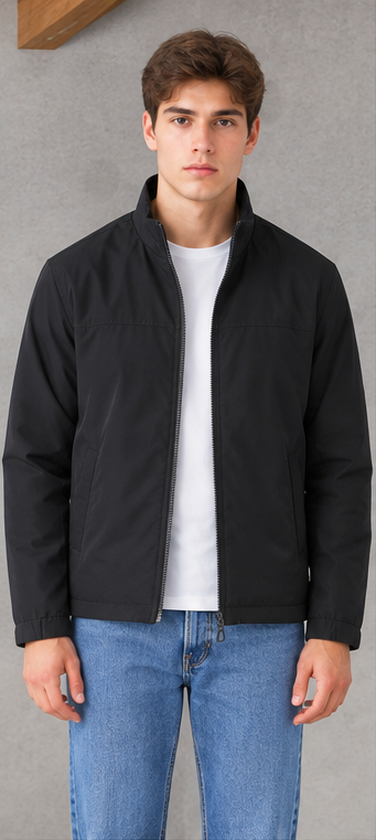 Men’s Black Regular Fit Woven Zip-Up Jacket