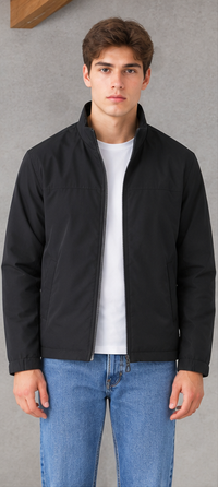Men’s Black Regular Fit Woven Zip-Up Jacket