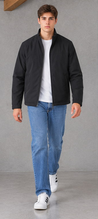 Men’s Black Regular Fit Woven Zip-Up Jacket