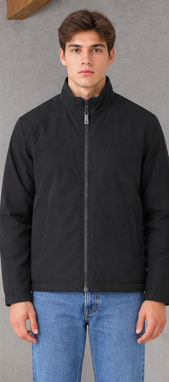 Men’s Black Regular Fit Woven Zip-Up Jacket