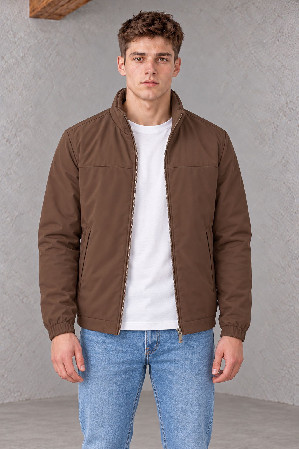 Men’s Espresso Regular Fit Woven Zip-Up Jacket
