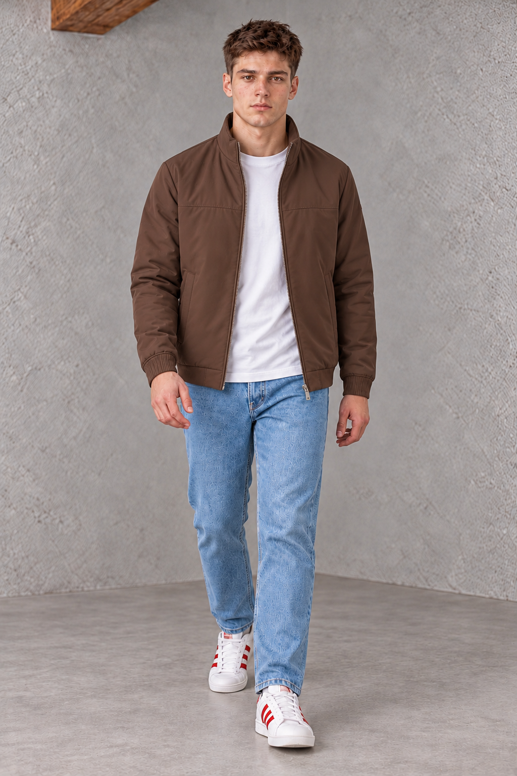 Men’s Espresso Regular Fit Woven Zip-Up Jacket