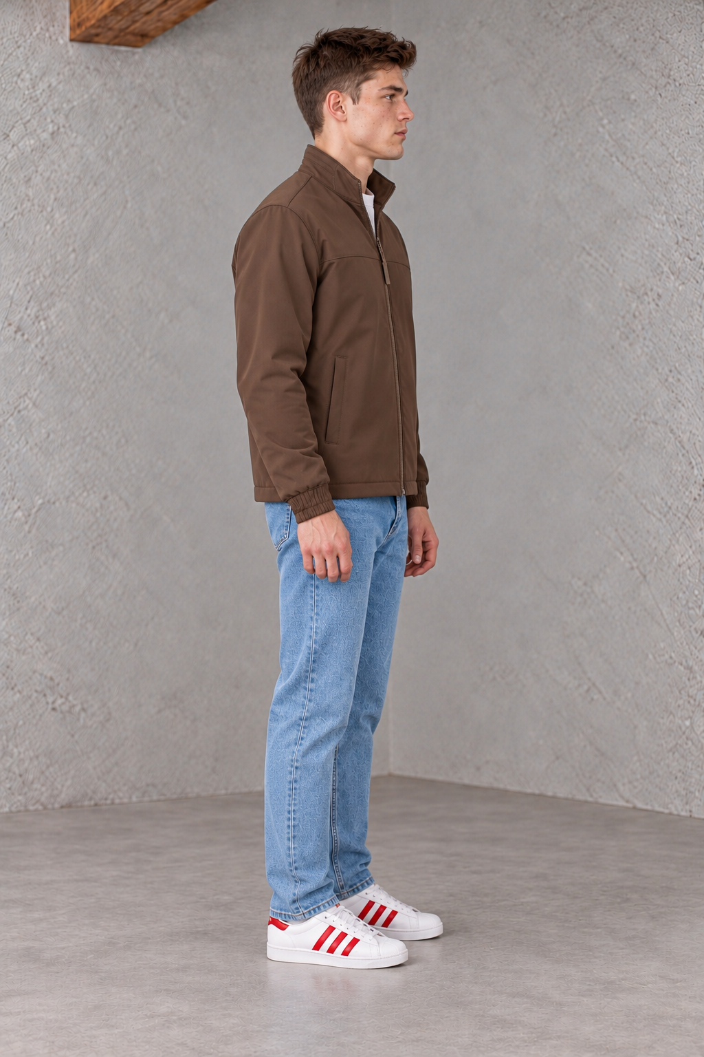 Men’s Espresso Regular Fit Woven Zip-Up Jacket