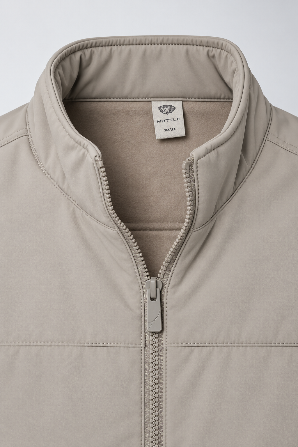Men’s Regular Fit Woven Full-Zip Jacket with Stand Collar – Sand