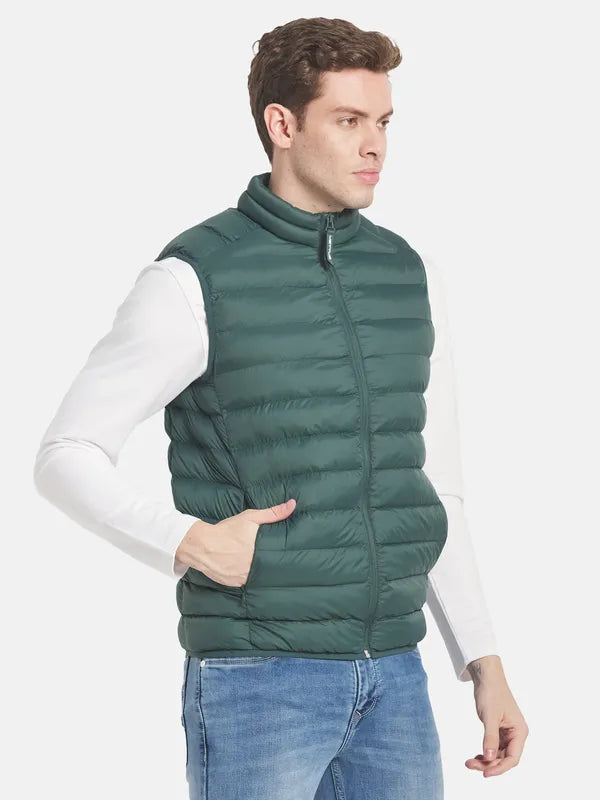 Men Green Solid Puffer Jacket