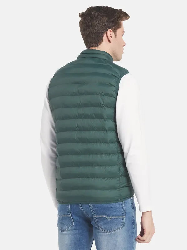 Men Green Solid Puffer Jacket