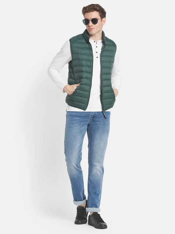 Men Green Solid Puffer Jacket