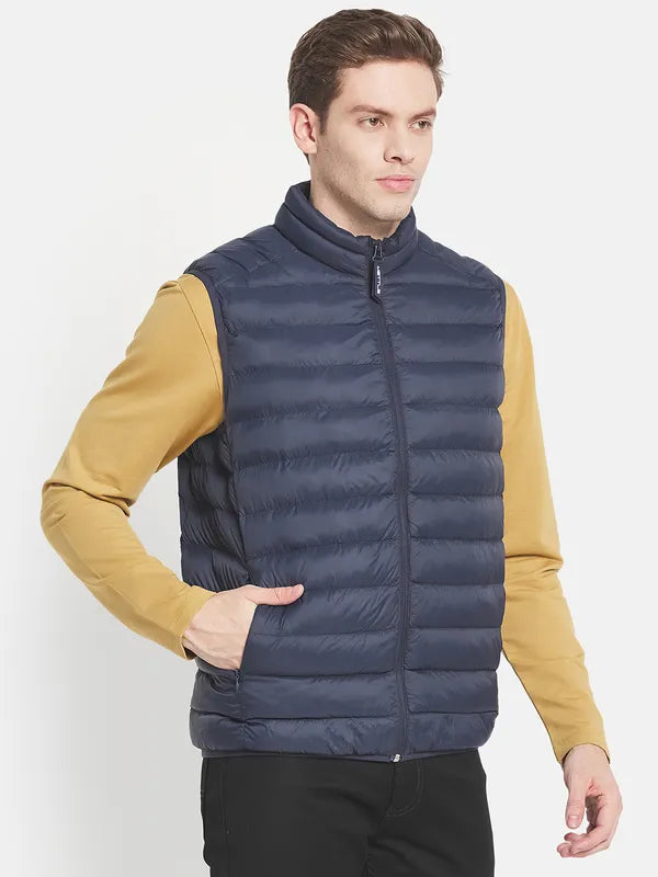 Men Navy Blue Puffer Jacket