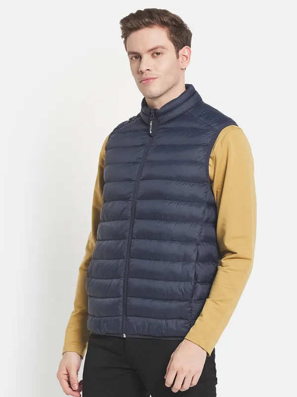 Men Navy Blue Puffer Jacket