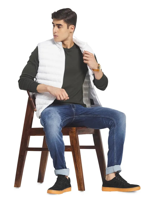 Mettle Men White Solid Puffer Jacket