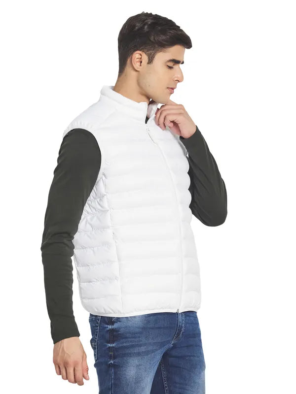 Mettle Men White Solid Puffer Jacket