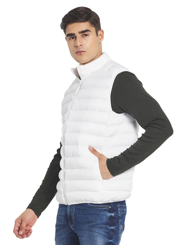 Mettle Men White Solid Puffer Jacket