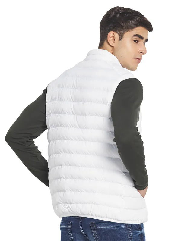 Mettle Men White Solid Puffer Jacket