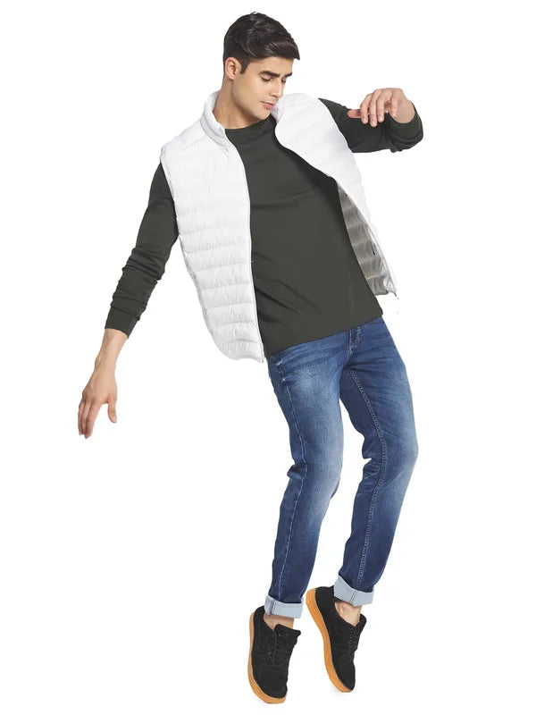 Mettle Men White Solid Puffer Jacket