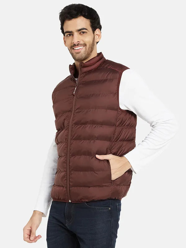 Mettle Men Maroon Geometric Padded Jacket