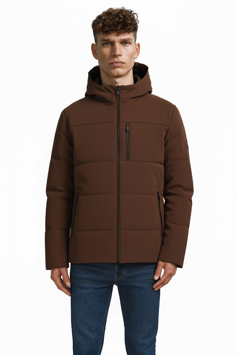Men Coffee Lightweight Puffer Jacket