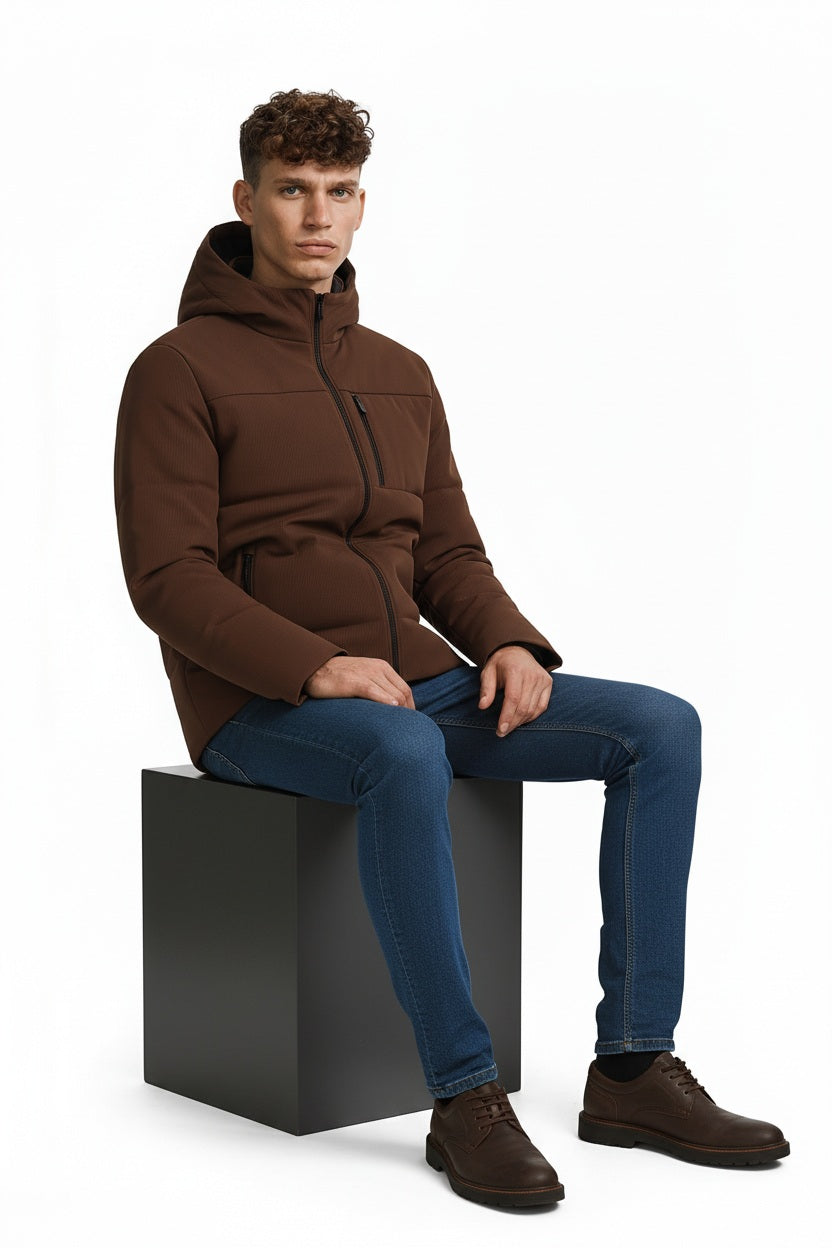 Men Coffee Lightweight Puffer Jacket