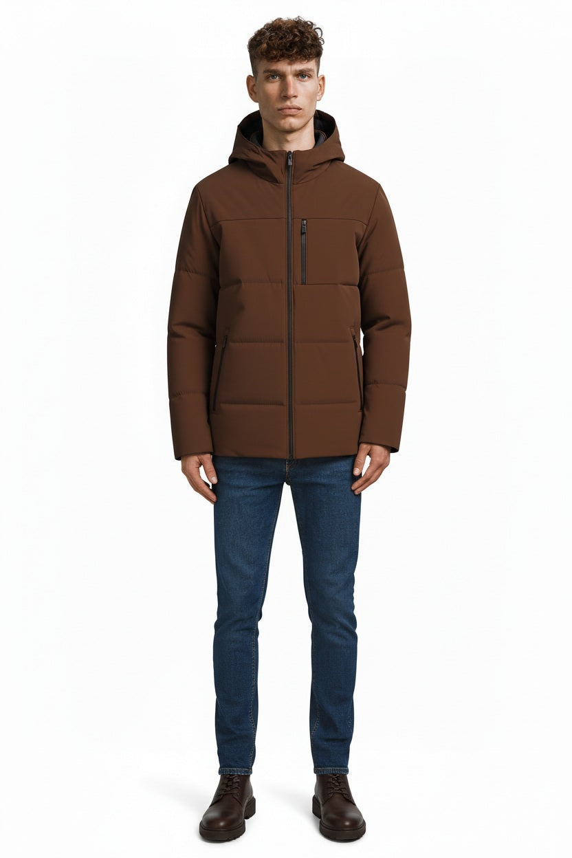 Men Coffee Lightweight Puffer Jacket