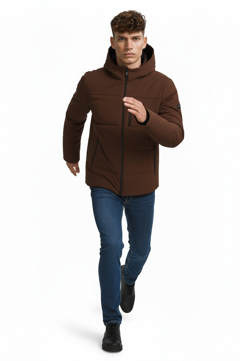 Men Coffee Lightweight Puffer Jacket
