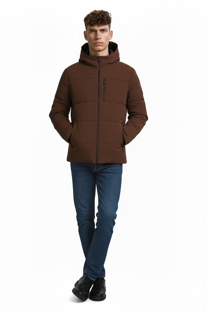 Men Coffee Lightweight Puffer Jacket