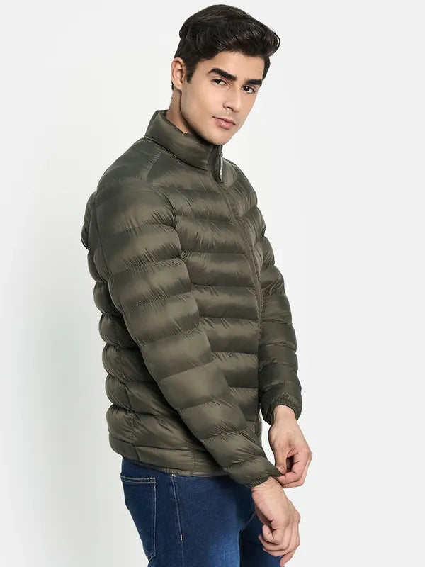 Men Olive Green Puffer Jacket