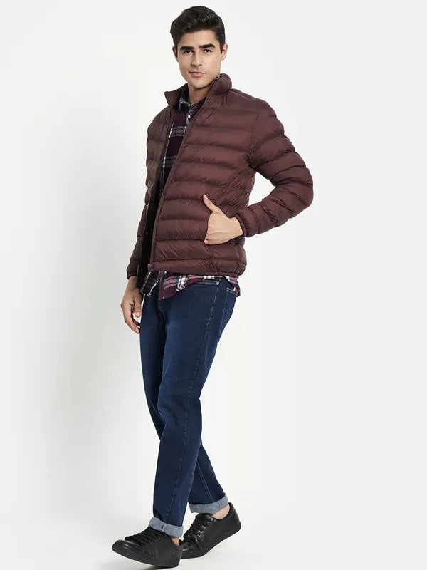 Men Maroon Puffer Jacket