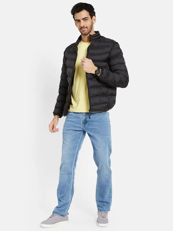 Mettle Men Black Geometric Puffer Jacket