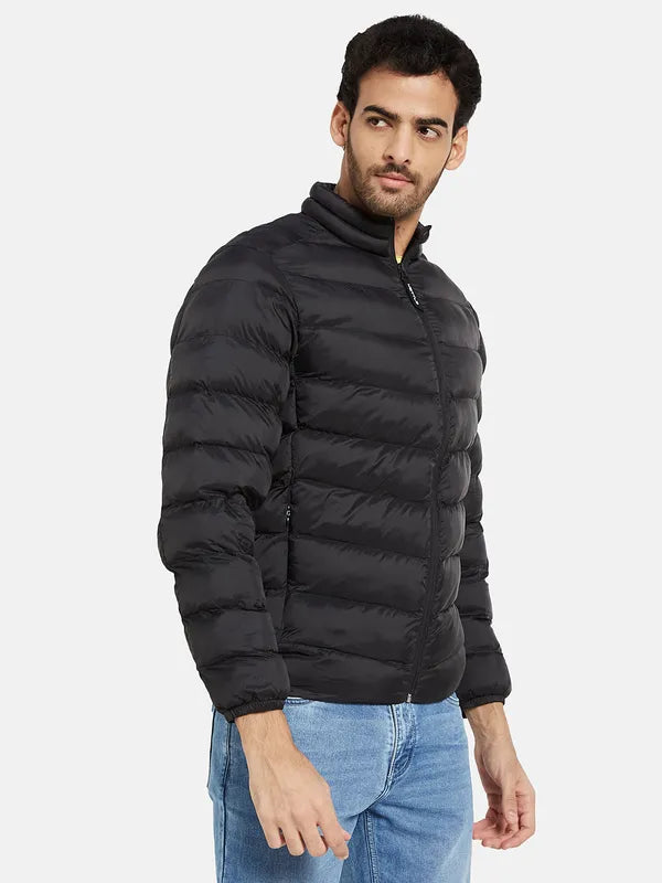 Mettle Men Black Geometric Puffer Jacket