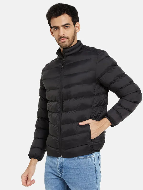 Mettle Men Black Geometric Puffer Jacket