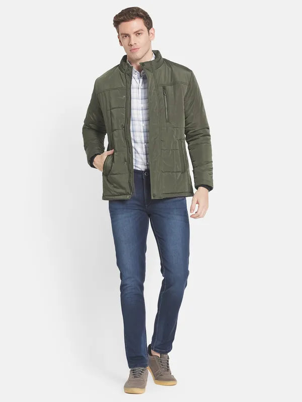 Men Olive Green Padded Jacket