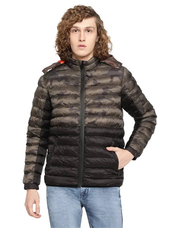 Mettle Men Olive Green Camouflage Puffer Jacket